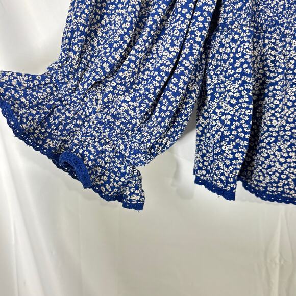 Free People Brittnee Printed Smocked-Back Peplum Top – Blue Floral – Size S - Picture 5 of 7